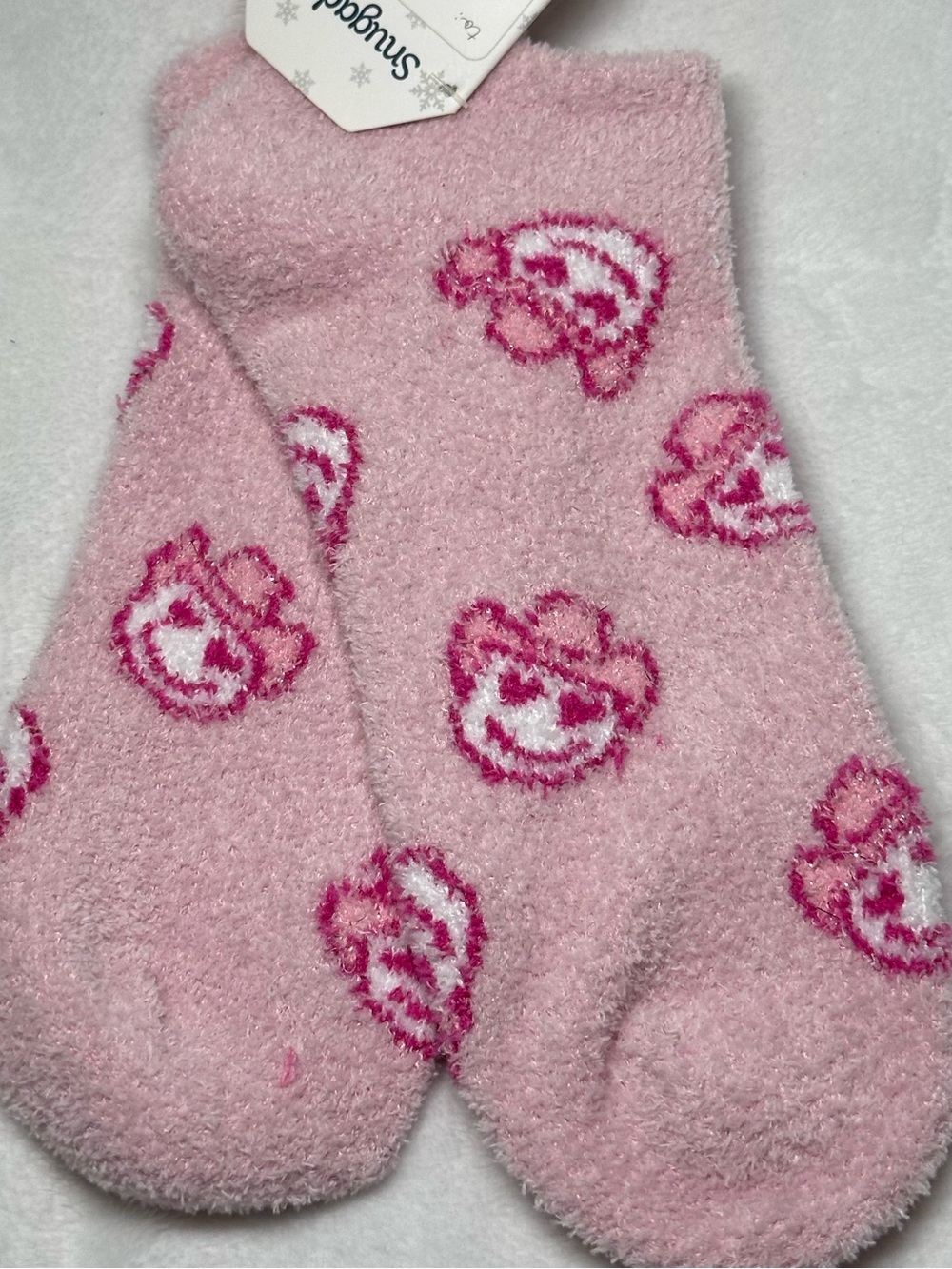 Snugadoo Pink Fuzzy Socks Cowboy Hat Smiley Face Retro Western Cozy